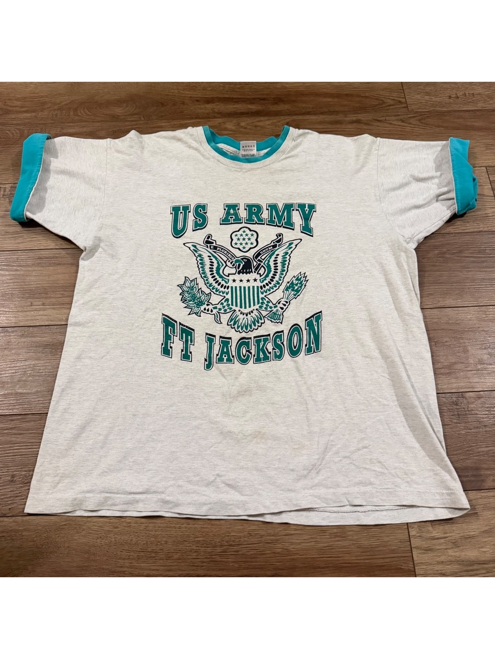 Vintage 90s US Army Fort Jackson Ringer T-Shirt XL Gray